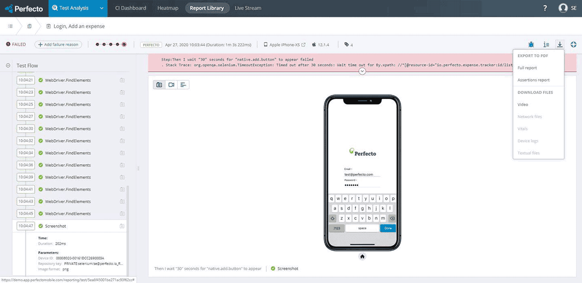 Perforce Perfecto's screenshot of rich artificats for reporting, exporting, and analysis