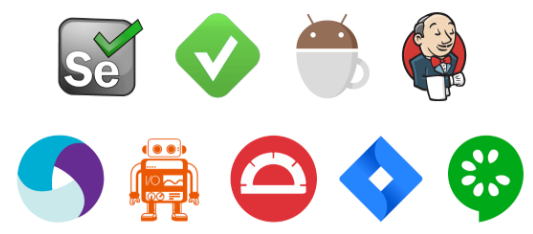 Image showing a variety of technology logos including Selenium, Jenkins, Cucumber, Jira, and others