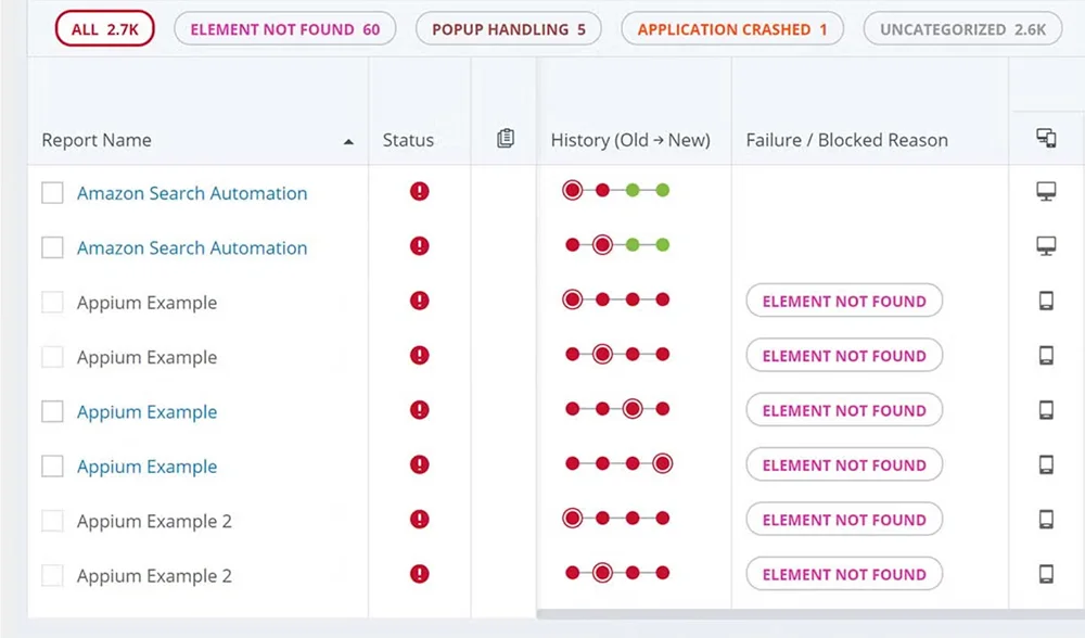 Noise filtering screenshot from Perforce Perfecto