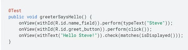 Espresso test cheat sheet code screenshot.