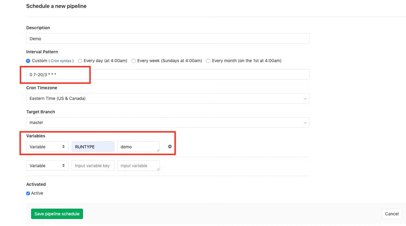 Perfecto GitLab integration schedule run screenshot.