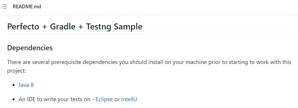 Perfecto Gradle sample project screenshot.