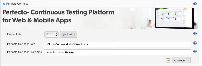 Perfecto Jenkins plugin screenshot.
