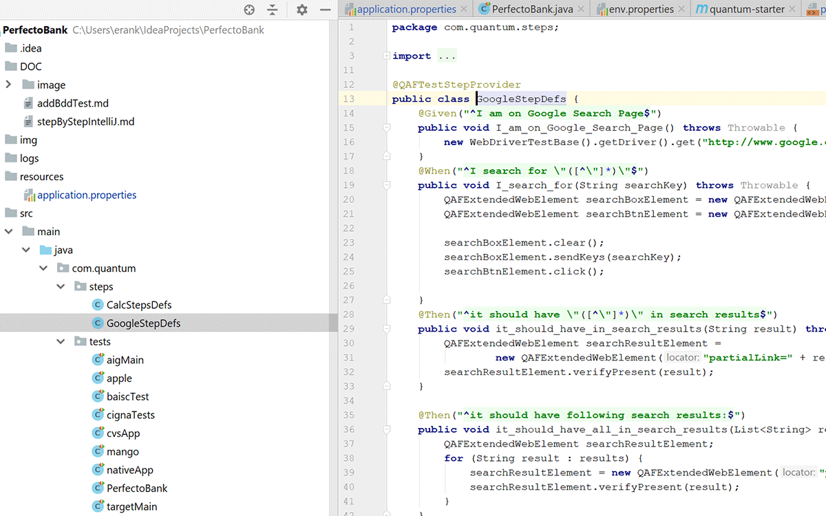 PerfectoBank quantum testing screenshot.