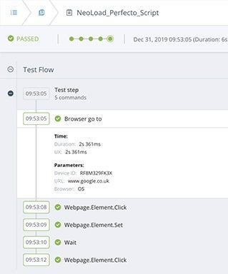 Perfecto NeoLoad script STR screenshot.