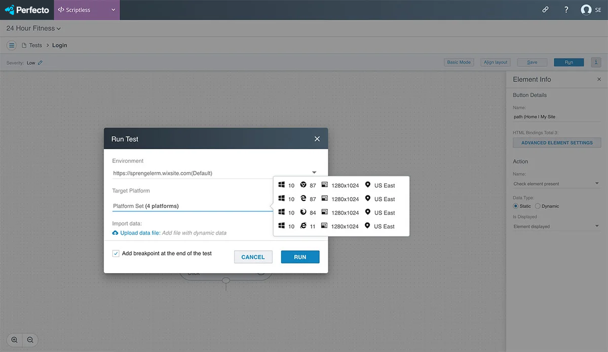 Perfecto cross-browser execution screenshot.