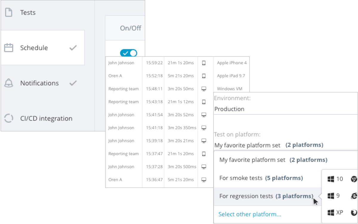 Perfecto web test execution screenshots.