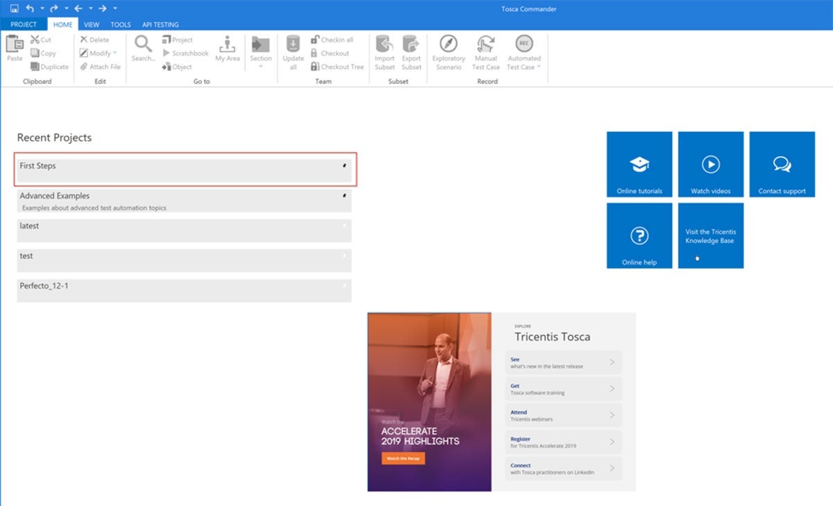 Connecting tosa to Perfecto with a sample project for desktop web, step one screenshot.
