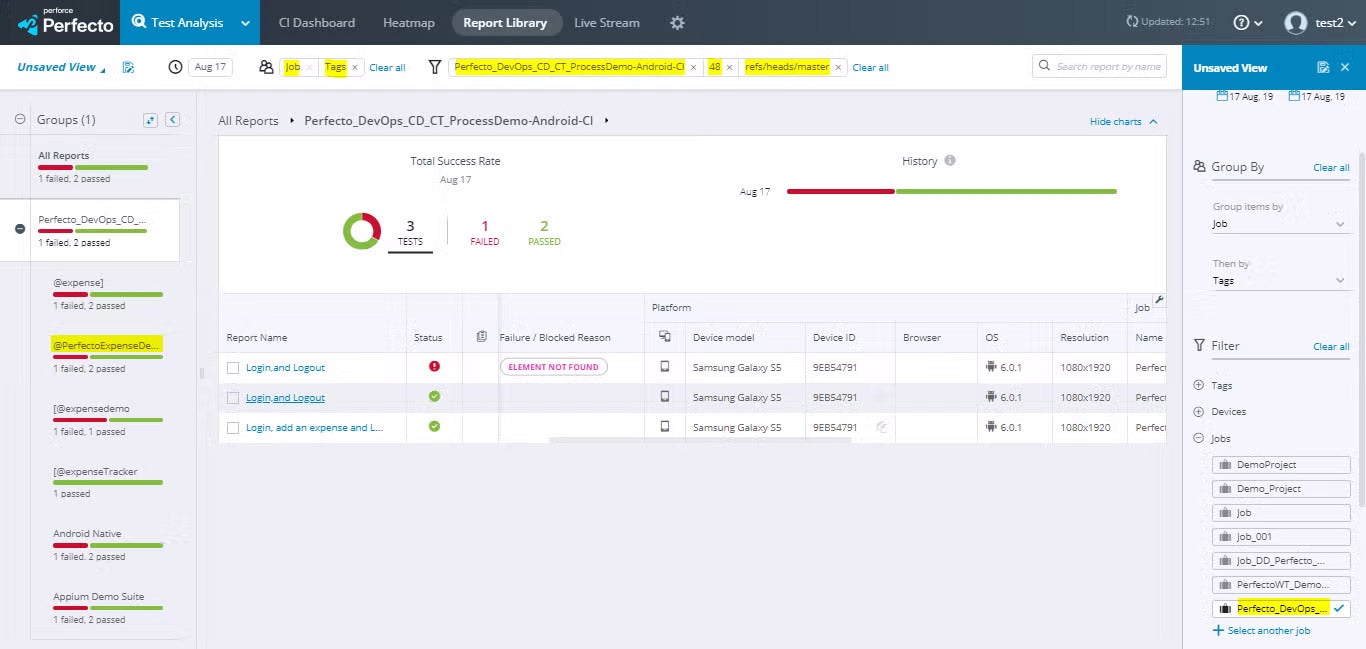 Screenshot of Perfecto and Azure DevOps integration.