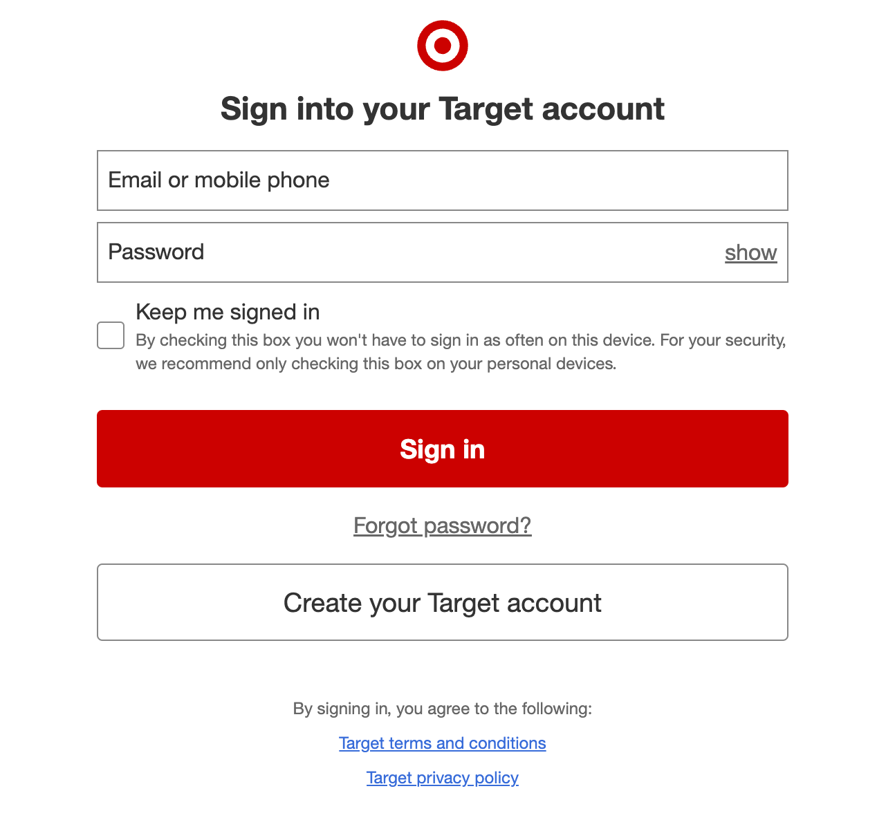 Target registration page.