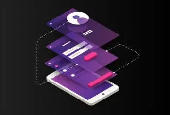 Mobile phone illustration with panes and windows floating above with information