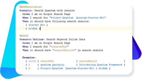 A code snippet indicating BDD support for Perforce Perfecto