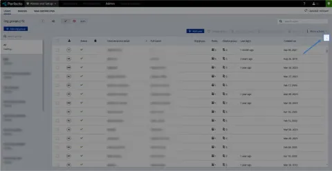 Perfecto CSV export devices assets and setup screenshot.