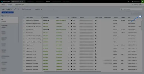 Perfecto CSV export users screenshot.