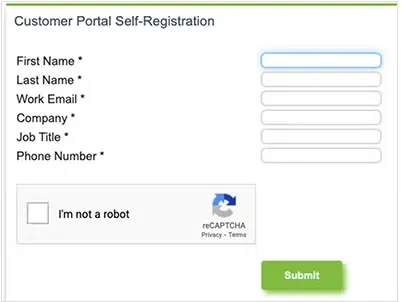 Perfecto customer portal self-registration screenshot.