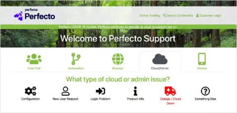 Perfecto support homepage screenshot.