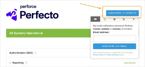 Perfecto subscribe to updates screenshot.