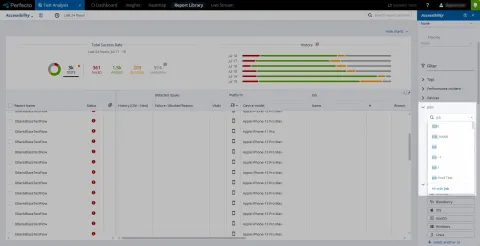 Perfecto report library jobs filter screenshot.