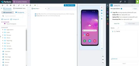 Perfecto Scriptless Mobile file operations widget screenshot.